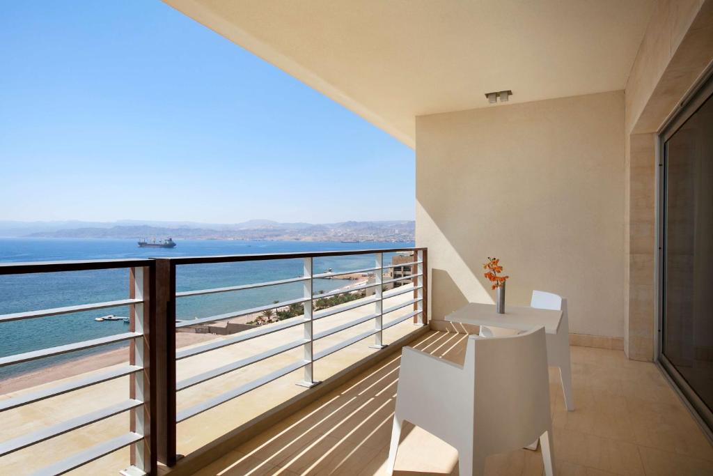 Aqaba’s luxury hotels are known for offering elegant rooms with private balconies offering Red Sea views. It features a private beach, several swimming pools, a spa, and multiple dining options.